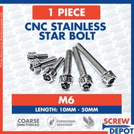 1PC M6 CNC Stainless Star Bolt / Star Bolt CNC / Screw Depot