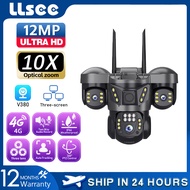 LLSEE V380 Pro 12MP 4K 3 เลนส์หน้าจอ 4G SIM การ์ดพลังงานแสงอาทิตย์กล้องวงจรปิดพร้อมแบตเตอรี่ในตัวกล้