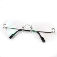 Excellent condition Cartier square two-point rimless eyeglasses for men, silver and black, 20mm and 