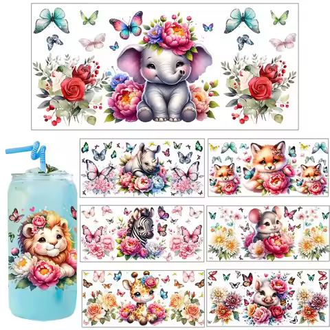 Cute Flower Animals World Designs Sticker Party DIY Decals 3D transfers uvdtf tumbler seal stickers