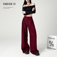 Forever 21 พรางหุ่น สีดำ ขากว้าง กางเกง ผู้หญิง สูง เอว หลวม ลำลอง Treetree กางเกง เดรป กางเกงสูท หญ