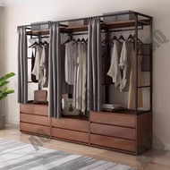 RAQ Open Wardrobe Solid Wood Wardrobe 2025 New Model Bedroom Home Closet Metal Ironwork Steel Frame 