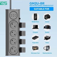 GES GM2U-BR Lightning Protection Plug 4 Socket 3 USB 250V 16A 3680W Black 24 Month Warranty