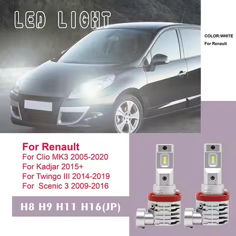 2Pcs/Set Car LED Head Lamp Halogen Size H8/H9/H11/H16(JP) For Renault Clio MK3 Kadjar Twingo III Sce