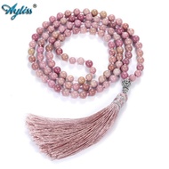 Ayliss 6mm Natural Rhodochrosite Moss Carnelian Necklace 108 Mala Beads Tassel Necklaces Tibetan Bud