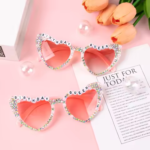 Birthday Queen Pink Birthday Sunglasses Birthday Photo Glasses Girls Birthday Party Gift Pearl Diamo