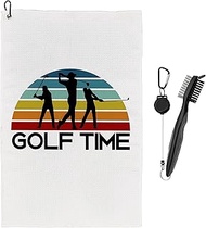 Ecezatik Golf Time - Retro Golf Towels for Golf Bags Women Men with Clip - Golf Accessories for Women Men, Golf Gifts for Women Men, Gifts for Golfers Golf Lovers, Golf Towel and Brush Set