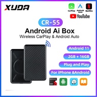 XUDA Original Carplay wired to wireless 3 in 1 CR-55 Wireless CarPlay Android Auto Android 11 TV Box QCM2290 4G+64G CarPlay AI Box Support Youtube Car Intelligent System