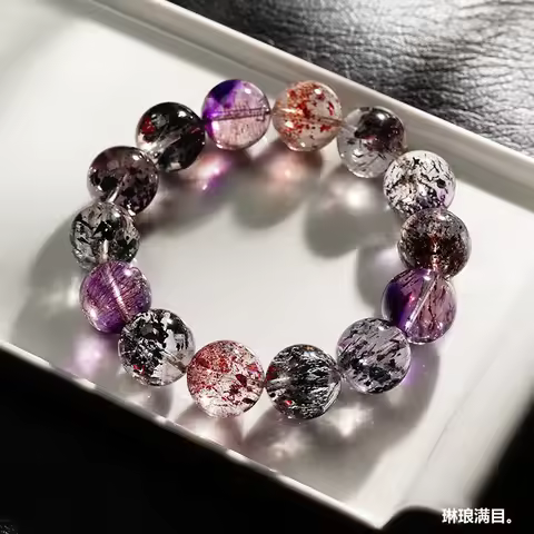 Natural Brazilian Collectible Begonia Flower Super Seven Venom Crystal Bracelet Red Super Gold Straw