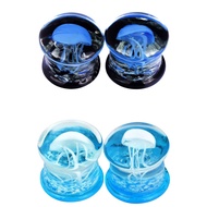 4 Style 2Set Color Ocean Jellyfish Glass Double Flared Ear Plugs Tunnels Expander Stretching Kit Gau