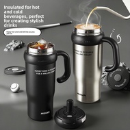 1pc Ceramics Tumbler 900ml Insulated Cup with Handle & Straw Keeps Cold for 24 Hrs Car Insulation Cu