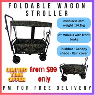 New 2024 model Foldable Wagon Stroller Trolley Cart Canopy Shade Pushbar Garden Cart Camping Car Bench Wagon