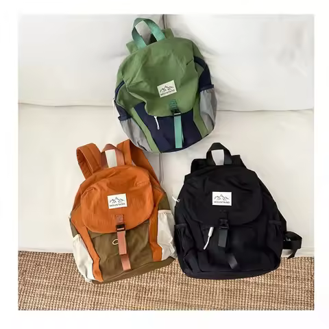 Kids Lightweight Backpack Quick Dry Color Block Trendy Flap Bag for Spring Autumn Outdoor Hiking - S