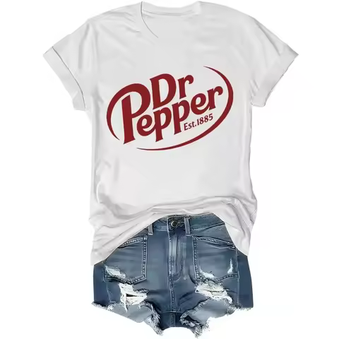 1885 T-Shirt Pepper Soda Lover Dr Pepper Shirt Women's Harajuku Sleeve Casual Women's T-shirt Street