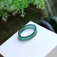 Green Jade Ring Narrow Front Pipe Shape Size: 61-62mm.