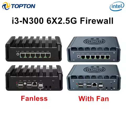 Topton 6x2.5G Firewall Box Metal Solid Mini PC Intel i3 N300 N150 i226-V NICs DDR5 2xNVMe 2.5''SATA 