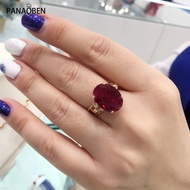 Ready Stock Original Pure 585 Purple Gold Women's 18K Rose Gold Plated Oval Red Stone Open Ring Girl