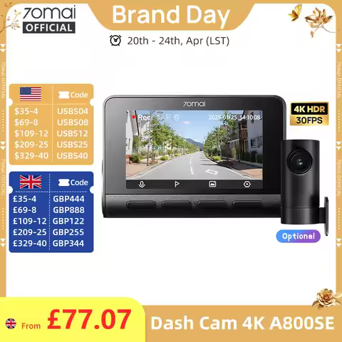 70mai A800SE 4K Car DVR Support Rear or Interior Cam 24H Parking Mode GPS ADAS Upgraded Version of 7