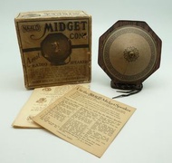 1927年美國ALDEN公司NA-ALD品牌產製之真空管收音機與擴大機用立式圓錐凸盆壓電式揚聲器喇叭，老庫存全新品！