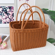 Imitation Rattan Storage Basket Handle Square Picnic Basket PP Imitation Rattan Basket Shopping Bask