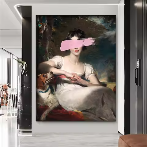 Lady Maria Brush Stroke Print Poster Altered Vintage Canvas Painting Portrait Painting Eclectic Wall