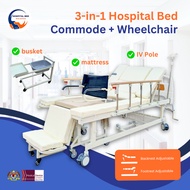 [Same-Day Delivery] (3-in-1) 5 Functions Hospital Nursing Bed with Commode Wheelchair [FREE Mattress