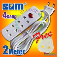 SUM 4214N Multi 2Pin Plug Trailing Socket -  4 Way 2 Pin Extension Socket with 2-Pin Europe Pin With 2 meter wire AC