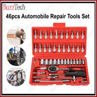 BuzzTech 46Pcs 1/4 Inch Tools Set Screwdriver Box Socket Set Ratchet & Bits Chrome Vanadium CR-V Spa