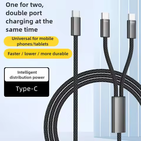 1.2m/2m 2-in-1 Type C Cable PD 60W Dual Type C Fast Charging Cable USB C Spliter Cord for Xiaomi Hua
