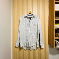 w/ink BAHAMA STRIPED VINTAGE BUTTON-DOWN POLO SHIRT TSHIRT LONG SLEEVE LIGHT BLUE LARGE 24x31