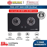 【Free Shipping】Firenzzi FGH-2197 Gas Hob (15kW) | 2-Burner Tempered Glass Stove Flexi Size Built in 