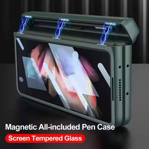 Magnetic Hinge All-included Pen Slot Cover For Samsung Galaxy Z Fold 3 Case Screen Tempered Glass Fo