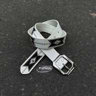 Y2k Unisex White Stone Leather Belt for Men and Women with Square Face - Y2k Belt 105cm
