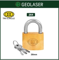 TRI-CIRCLE 38mm Brass Padlock (264 Series) With 3 Keys