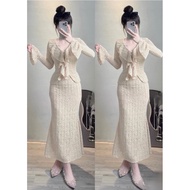 Super Flattering Long Flared Sleeve Bodycon Dress Set for Luxurious Party Outings Size SM V797 AD BO