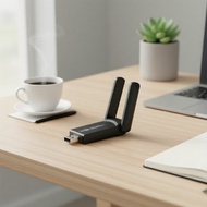 1300Mbps AC1300 USB WiFi Dongle, WiFi 5 Dual Band Network Card with Ethernet for PC/Laptop