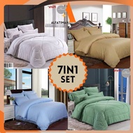 Cadar Hotel 100% COTTON 7in1 Hotel Style Single Tone High Quality Fitted Bedsheet With Comforter (Qu