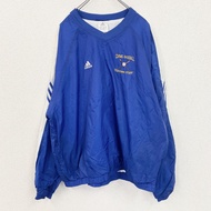 古著adidas套頭尼龍夾克，帶刺繡棒球標誌，藍色，尺寸 4XO