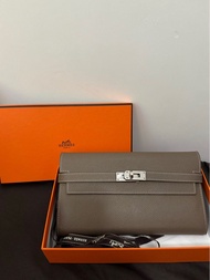 Hermes Kelly Long Wallet Etoupe PHW Epsom 大象灰銀扣長銀包