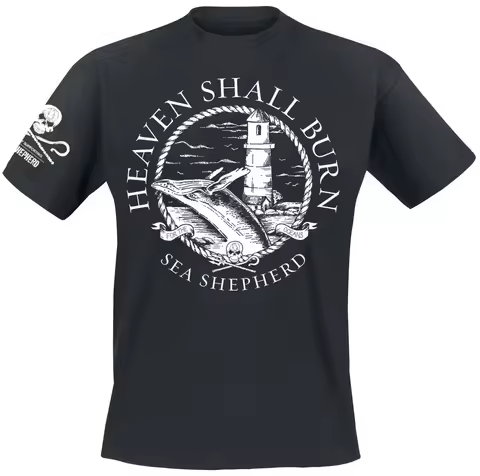 Heaven Shall Burn Sea Shepherd Tee, Melodic Death Metal T-Shirt with Whale Lighthouse Print & Lyrics