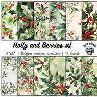 12 Sheets Holly and Berries 1 by byte studio | Cardstock Premium Paper Junk Journal Stationery