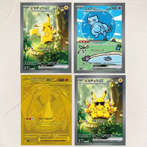 4Pcs Pikachu ex Mew ex Mega Charizard Y ex DIY Holographic Texture Cards Collectible Grade Premium A