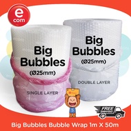 BIG BUBBLE BUBBLE WRAP SINGLE / DOUBLE LAYER 1m X 50m ( 25mm bubble size diameter )