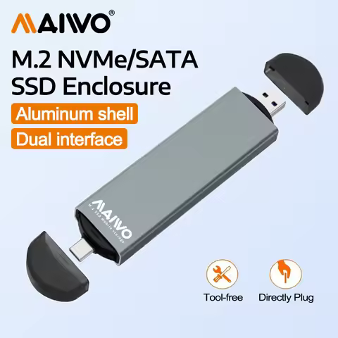 MAIWO M.2 Enclosure for NVMe & SATA SSD 10Gbps USB A to USB C SSD Case for M or B+M Key Sizes Suppor