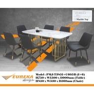 EUREKA 5ft Modern 1+6 Dining Set Steel Frame Marble Top (Delivery & Installation Within Klang Valley