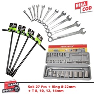 TEKIRO!!! 27 Pcs KENMASTER SHOCK WRENCH + WRENCH DIAMOND WRENCH 8-22 MM + T WRENCH PACKAGE T8, T10, 