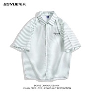 Uniqlo Mall chọn Bo Yue Silk Jump thoải mái đa chức năng thời trang sọc ngắn tay áo sơ mi Mỹ trẻ thờ