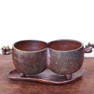 備前燒花盆 [附托盤] u-068