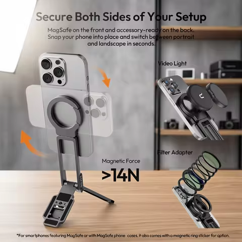 Ulanzi MA38 MagLock Phone Stand Magnetic Phone Stand for iPhone 16 15 14 13 with Hidden Hook for Slo