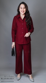 เสื้อเชิ้ต กางเกงขายาว พรีเมี่ยมเซ็ต : 2ชิ้น / 2 PIECES  พรีเมี่ยมเซ็ตคอตต้อนสีพื้น BLUEBERRY NIGHTS